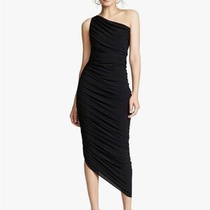 Norma Kamali Black Asymmetrical Ruched Cocktail Dress